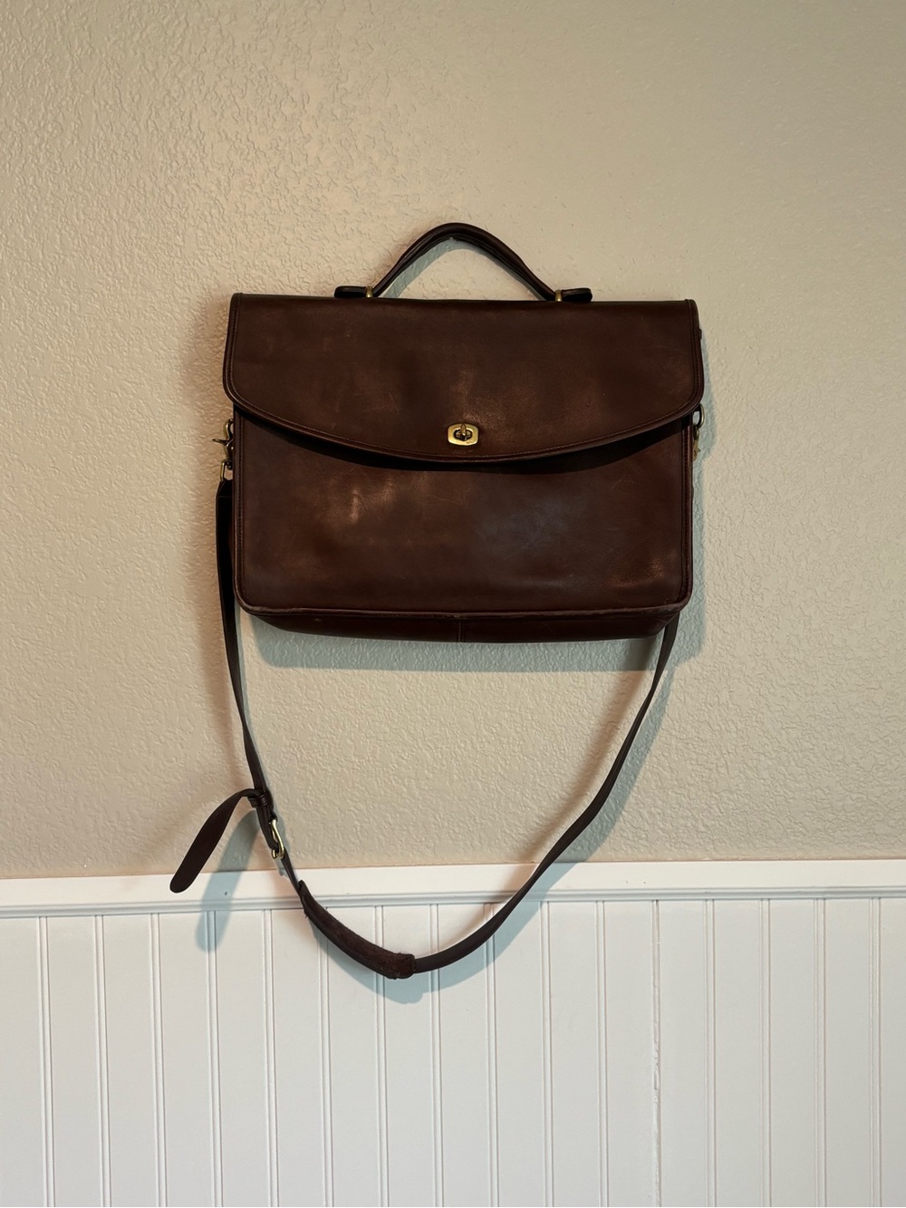 Vintage Coach Lexington Dark Brown Leather Brief with Shoulder Strap